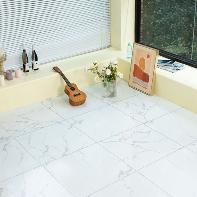 Gr8 Home 3.34m² Floor Tiles Self Adhesive Marble Effect PVC Flooring in White - image 1