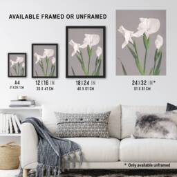 Artery8 White Irises Blooming Flowers Retro Japan Framed Wall Art Print Kazumasa in Green - Size: A4 - thumbnail 3