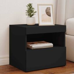 Berkfield Home Beautiful Bedside Cabinet with LED Lights Black 50x40x45 cm - Size: 50 x 40 x 45 cm - thumbnail 2