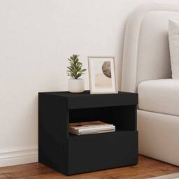 Berkfield Home Beautiful Bedside Cabinet with LED Lights Black 50x40x45 cm - Size: 50 x 40 x 45 cm - thumbnail 1