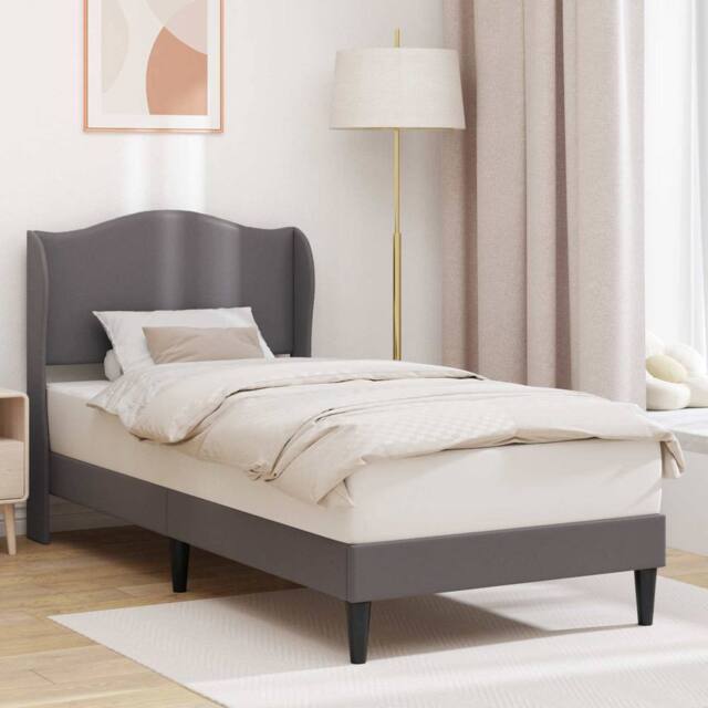 Berkfield Home Bed Frame with Headboard Grey 90 x 190 cm Faux Leather - image 1