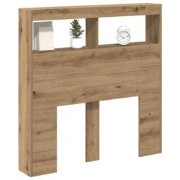 Berkfield Home Headboard Cabinet with LED Artisan Oak 100x17x102 cm in Brown - Size: 100 x 17 x 102 cm - thumbnail 5