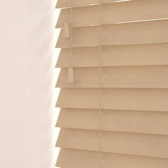 New Edge Blinds Wooden Venetian Blinds with Strings (120cm Drop) Fawn Oak in Light Brown - Size: 60 cm - image 1