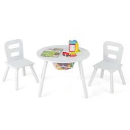 Costway Round Table & Chair Set 3 Pcs Wooden Activity Table in White - thumbnail 2