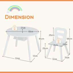 Costway Round Table & Chair Set 3 Pcs Wooden Activity Table in White - thumbnail 3