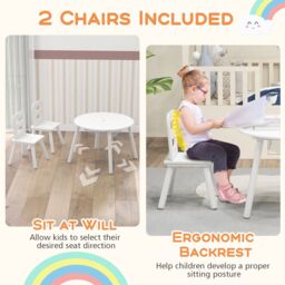 Costway Round Table & Chair Set 3 Pcs Wooden Activity Table in White - thumbnail 6