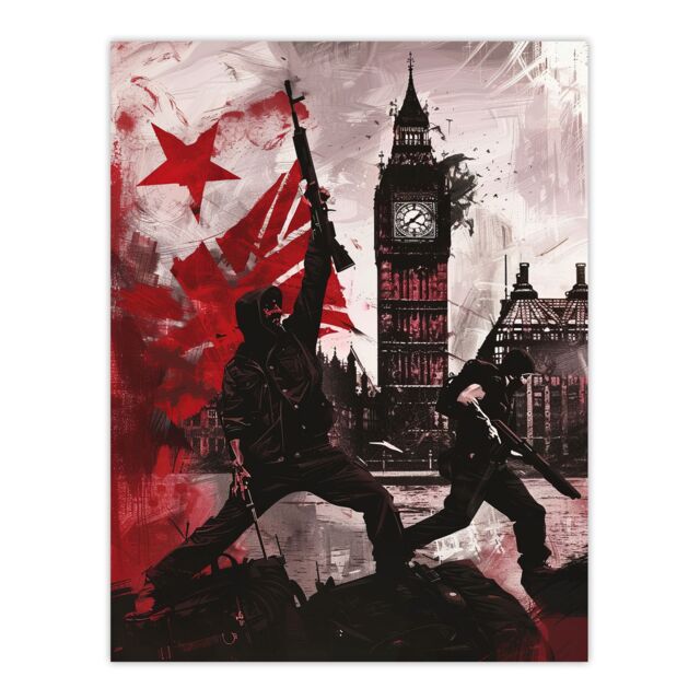 "Artery8 UK Anarchy Big Ben Tower London Painting Wall Art Print in Red - Size: W12"" x H16""" - image 1