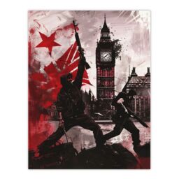 "Artery8 UK Anarchy Big Ben Tower London Painting Wall Art Print in Red - Size: W12"" x H16""" - thumbnail 1