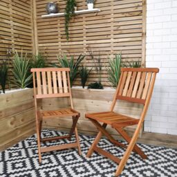 Samuel Alexander 6 Person Folding Wooden Garden Dining Table Chairs & 2 Benches in Brown - thumbnail 5