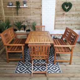 Samuel Alexander 6 Person Folding Wooden Garden Dining Table Chairs & 2 Benches in Brown - thumbnail 3