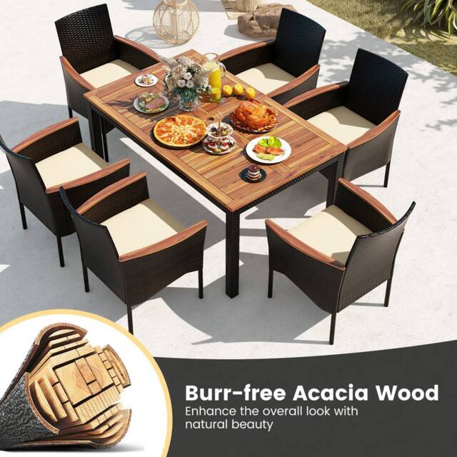 Costway 7 Pieces PE Rattan Outdoor Patio Dining Set with 6 Stackable Chairs in Brown - image 1