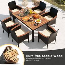 Costway 7 Pieces PE Rattan Outdoor Patio Dining Set with 6 Stackable Chairs in Brown - thumbnail 1