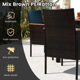 Costway 7 Pieces PE Rattan Outdoor Patio Dining Set with 6 Stackable Chairs in Brown - thumbnail 5