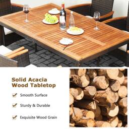 Costway 7 Pieces PE Rattan Outdoor Patio Dining Set with 6 Stackable Chairs in Brown - thumbnail 8