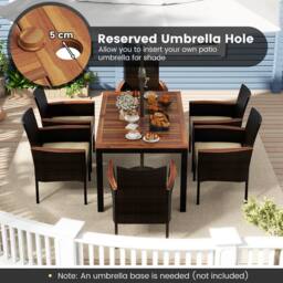 Costway 7 Pieces PE Rattan Outdoor Patio Dining Set with 6 Stackable Chairs in Brown - thumbnail 6