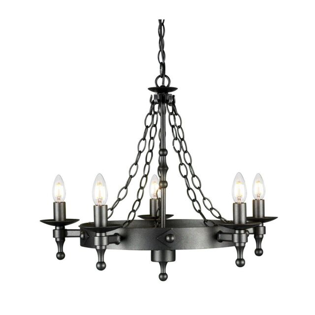 Loops 5 Bulb Chandelier Wrought Iron Style Chain Graphite Finish Black LED E14 60W