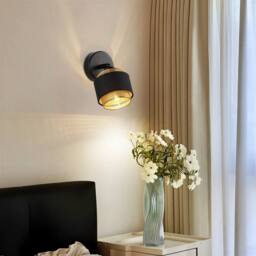 Harper Living Black & Gold Wall Light, E14, Rotatable, Metal Mesh & Fabric Shade - thumbnail 5