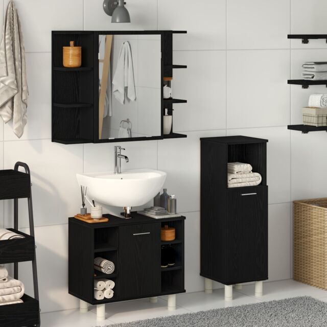 Berkfield Home Bathroom Furniture Set Set of 3 Black Oak Engineered wood - image 1