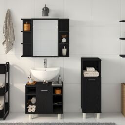 Berkfield Home Bathroom Furniture Set Set of 3 Black Oak Engineered wood - thumbnail 4