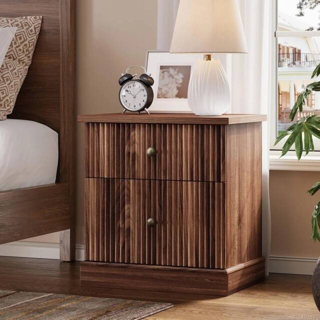 Kelvenix brown 2 Drawers Wooden Bedroom Bedside Cabinet Furniture Storage - Size: 0.6m2 - image 1