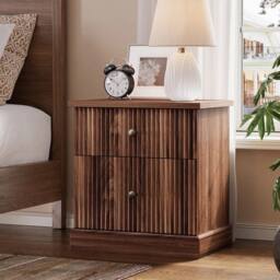Kelvenix brown 2 Drawers Wooden Bedroom Bedside Cabinet Furniture Storage - Size: 0.6m2