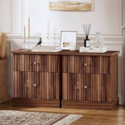Kelvenix brown 2 Drawers Wooden Bedroom Bedside Cabinet Furniture Storage - Size: 0.6m2 - thumbnail 4