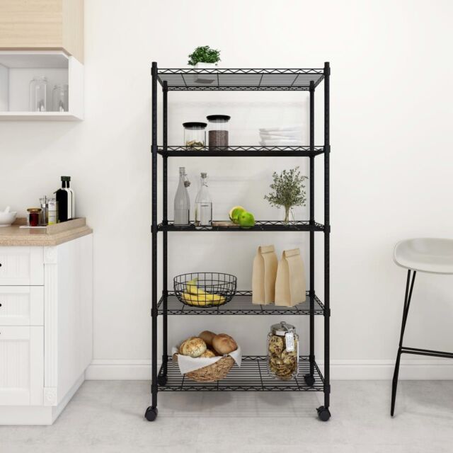 Berkfield Home 5-Tier Storage Shelf with Wheels 75x35x155 cm Black 250 kg - Size: 75 x 35 x 155 cm - image 1