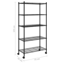 Berkfield Home 5-Tier Storage Shelf with Wheels 75x35x155 cm Black 250 kg - Size: 75 x 35 x 155 cm - thumbnail 7