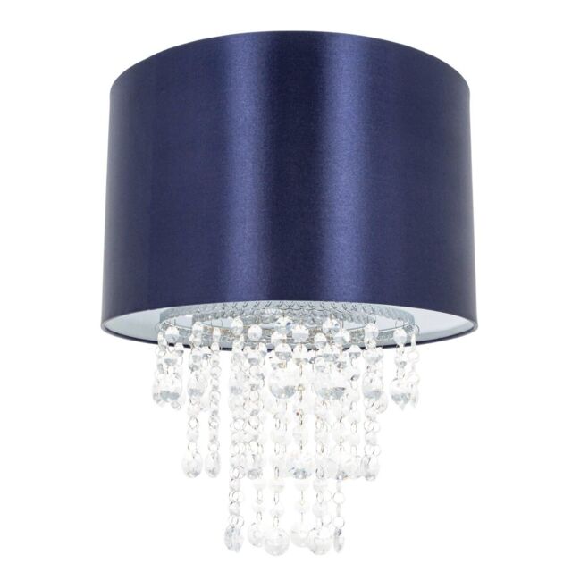 Happy Homewares Modern Satin Fabric Pendant Light Shade with Acrylic Droplets in Midnight - Size: 12 inches - image 1