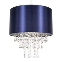 Happy Homewares Modern Satin Fabric Pendant Light Shade with Acrylic Droplets in Midnight - Size: 12 inches - thumbnail 2