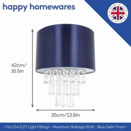 Happy Homewares Modern Satin Fabric Pendant Light Shade with Acrylic Droplets in Midnight - Size: 12 inches - thumbnail 5