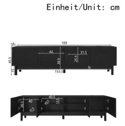 STILVORA 4-Door TV Cabinet with Curved Wave Doors, Storage Shelves & Black Finish - thumbnail 4