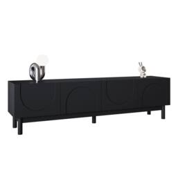 STILVORA 4-Door TV Cabinet with Curved Wave Doors, Storage Shelves & Black Finish - thumbnail 9