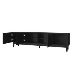 STILVORA 4-Door TV Cabinet with Curved Wave Doors, Storage Shelves & Black Finish - thumbnail 6