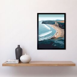 "Artery8 Rhossili Bay Cliffs Over Beach Coastal Landscape 12x16"" Framed Art in Blue - Size: W12"" x H16""" - thumbnail 2