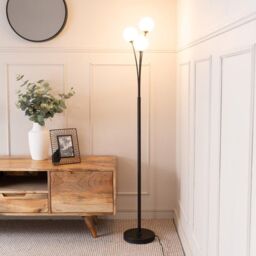 ValueLights Velika 3 Arm Opaque Globe Floor Lamp Light with LED Bulbs in Black - thumbnail 1