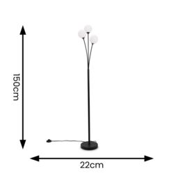 ValueLights Velika 3 Arm Opaque Globe Floor Lamp Light with LED Bulbs in Black - thumbnail 6
