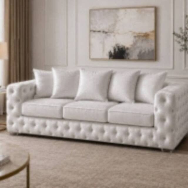 Stratus Interiors Ashley Luxe Chesterfield Full Back Sofa for Living Room in Cream - image 1
