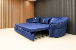 Stratus Interiors Ambassador Premium Tufted Velvet Sofa Bed with Elegant Gold Trim in Dark Blue - thumbnail 2
