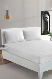 "HomeSpace Direct Quilted Mattress Protector 16"" Extra Deep Egyptian Cotton in White - Size: Double"