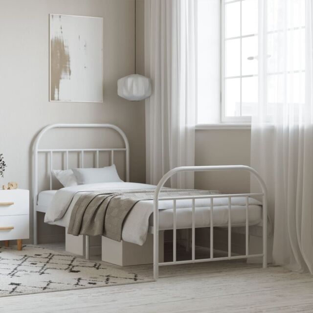 Berkfield Home Metal Bed Frame with Headboard & Footboard White 90x190 cm Single - image 1