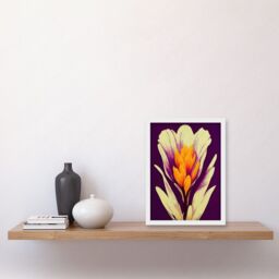 Artery8 Vibrant Saffron Crocus Flower Abstract in Violet Orange Cream Artwork Framed Wall Art Print A4 in White - thumbnail 2