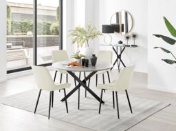 FurnitureboxUK Novara Grey Concrete Effect Black Leg 120cm Round Dining Table & 4 Pesaro Black Leg Chairs in Cream - thumbnail 5