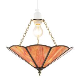 Happy Homewares Classic Coloured Tiffany Glass Easy Fit Pendant Shade with Brass Trims in Orange - Size: 14 inches - thumbnail 2