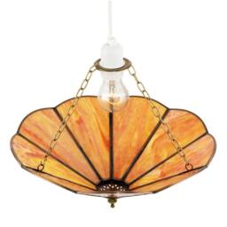 Happy Homewares Classic Coloured Tiffany Glass Easy Fit Pendant Shade with Brass Trims in Orange - Size: 14 inches - thumbnail 3