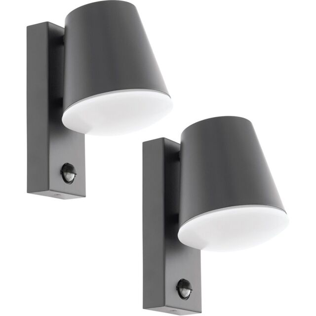Loops 2 PACK IP44 Outdoor Wall Light & PIR Sensor Anthracite Steel 1x 10W E27 in Metallics - image 1
