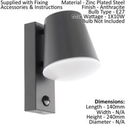 Loops 2 PACK IP44 Outdoor Wall Light & PIR Sensor Anthracite Steel 1x 10W E27 in Metallics - thumbnail 2