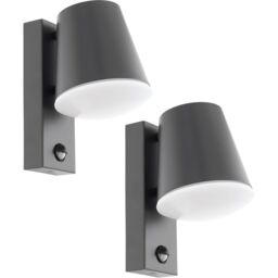 Loops 2 PACK IP44 Outdoor Wall Light & PIR Sensor Anthracite Steel 1x 10W E27 in Metallics