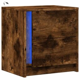 Berkfield Home Bedside Cabinet with LED Lights Smoked Oak Engineered Wood in Brown - thumbnail 3