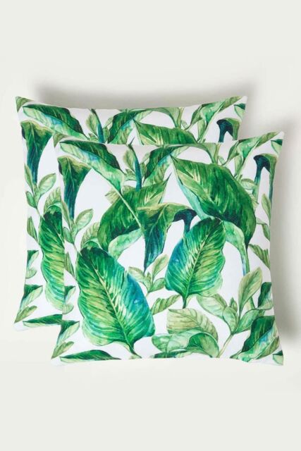 Homescapes Luxury Waterproof Banana Leaf Outdoor Cushion 45 x 45 cm, Set of 2 in Green - Size: 45 cm x 45 cm - image 1